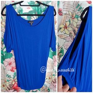 Bebe brand cobalt blue ruched tunic cold shoulder top stretchy small